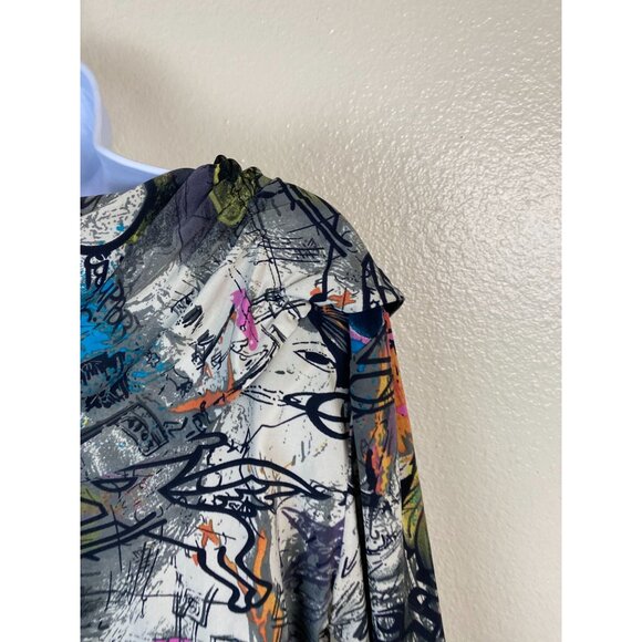 Joseph Ribkoff Abstract Graffiti Art Tunic Top size 12 Asymmetrical Button Boho - Picture 12 of 16